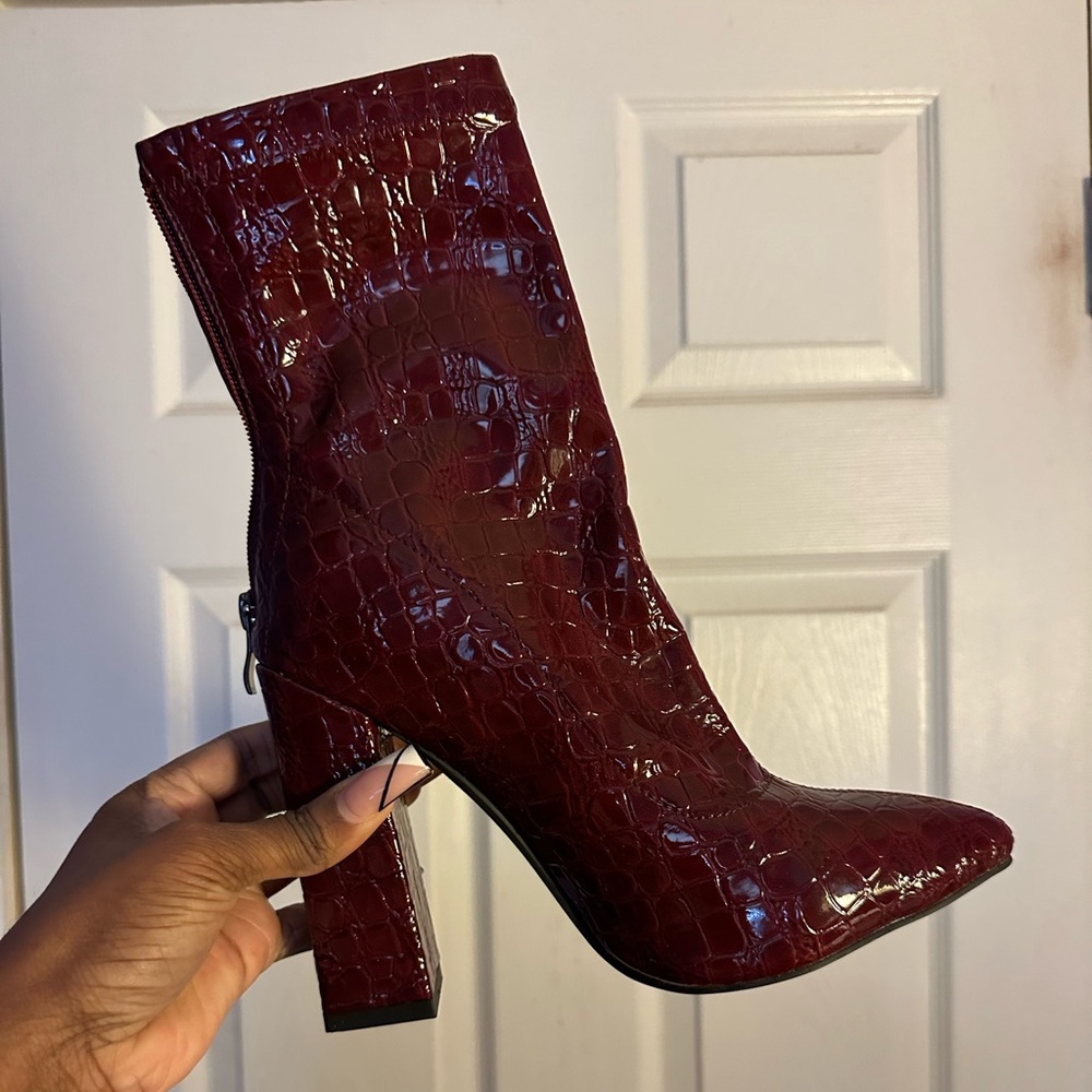 Burgundy croc boots